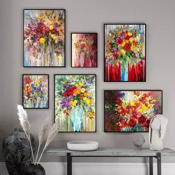 Скандинавская абстрактная картина маслом цветы розы ретро граффити художественный плакат холст картина гостиная спальня украшение дома фреска без рамки 21*30cm No Frame