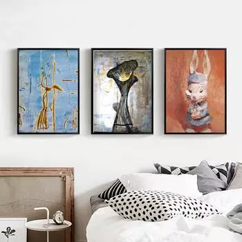 Скандинавская абстрактная картина маслом кролик искусство живопись холст картина гостиная коридор бар украшение дома фреска без рамки 21*30cm No Frame