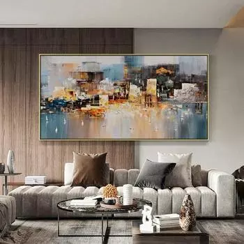 Скандинавская абстрактная картина маслом с синим цветком, настенная живопись на холсте, постеры и принты, настенная роспись для гостиной, украшения дома, фотографии 20x40cm No Frame