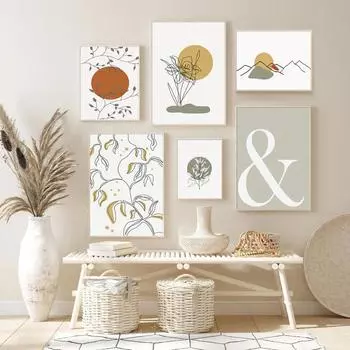 Скандинавская абстрактная картина в стиле бохо на холсте, постеры с горным закатом и принтами, цветочные настенные художественные картины для гостиной, домашний декор 21cm30cm NoFrame