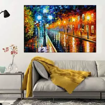 Скандинавская абстрактная масляная уличная картина с ночным видом, картины, холст, настенные художественные постеры и принты для украшения гостиной, без рамки 20cm40cm NoFrame