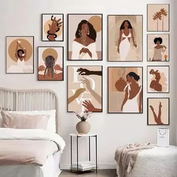 Скандинавская абстрактная мода, винтажный бохо, девушка, змея, настенная живопись, холст, живопись, постеры и принты, настенные панно для декора гостиной 21X30cm No Frame