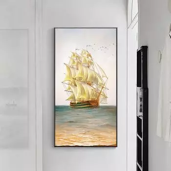 Скандинавская абстрактная парусная лодка, холст, печать плакатов, пейзаж, настенная художественная картина для гостиной, спальни, прохода, современное украшение дома 20cm40cm NoFrame