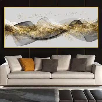 Скандинавская абстрактная Золотая Черная Лента, холст, живопись, настенные художественные постеры, принты, настенные панно для гостиной, дома, украшения Cuadros 20x40cm