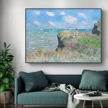 Скандинавская акварель, французский Клод Моне, морской пейзаж, Куадрос, картина маслом, холст, плакат, печать, настенная картина для гостиной 20*40cm