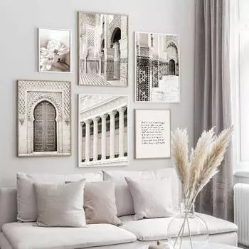 Скандинавская Арабская Мечеть Марокко Здание Холст Картина Исламский Винтаж Плакат Религия Пейзаж Печать Настенная Картина Домашний Декор 21cm30cm NoFrame