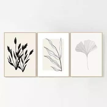 Скандинавская ботаническая линия Гинкго Декоративная картина маслом Завод Искусство 21cm30cm NoFrame
