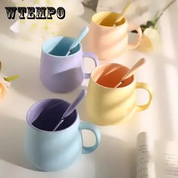 Скандинавская чашка Ins Wind Creative Mark с ложкой, кофейная чашка Hit Color, простая керамическая чашка для воды, матовая чашка для молока One size