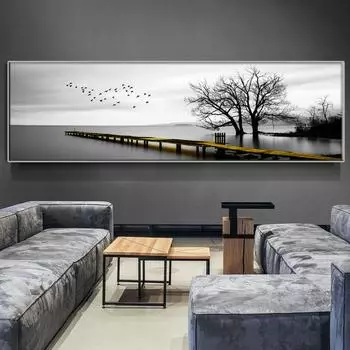 Скандинавская черно-белая живопись пейзажная живопись птица дерево фреска гостиная печать на холсте современное украшение для дома без рамки 20*40cm No Frame