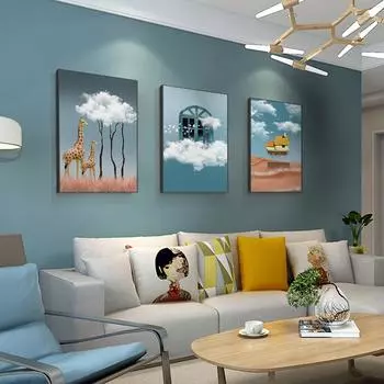Скандинавская детская картина с жирафом, холст, картина, принт, декор для детской комнаты, мультяшные постеры с летающим домом, облако, настенное искусство для детской комнаты 21cm30cm NoFrame