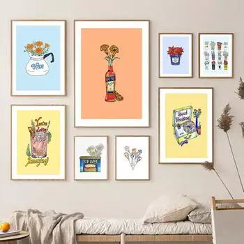 Скандинавская еда, цветы, кофейные чашки, Aperol, Mac и сыр, настенная живопись, холст, живопись, постеры, печать фотографий для гостиной, домашний декор 21x30cm No Framed красный