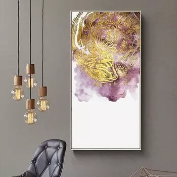 Скандинавская фиолетовая картина на холсте, абстрактная скандинавская современная золотая годовая кольцевая постер и настенная картина с принтом для декора гостиной 20cm40cm NoFrame