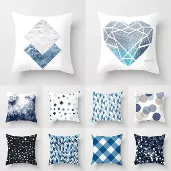 Скандинавская геометрия, синяя серия, наволочка с принтом, домашняя гостиная, украшение для дивана, квадратная подушка, наволочка 40X40CM
