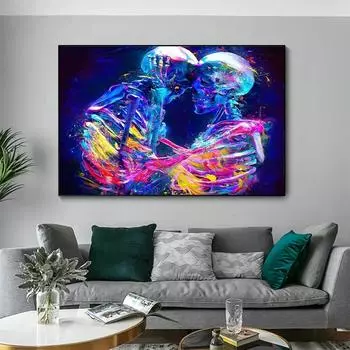 Скандинавская готика, любители черепов, постеры, принты, абстрактный скелет, пары, холст, живопись, настенные художественные картины для гостиной, домашний декор, без рамки 21*30cm