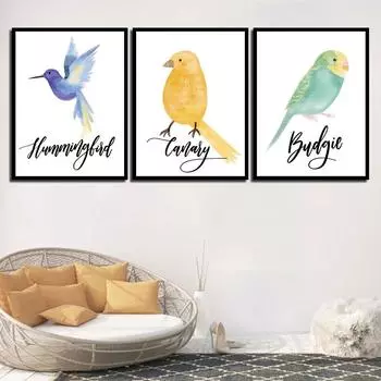 Скандинавская Ins, простая струйная печать с изображением животных, мультфильмов, птиц, безрамная картина, холст, декоративная живопись, домашнее кафе, эстетический декор комнаты 21*30cm