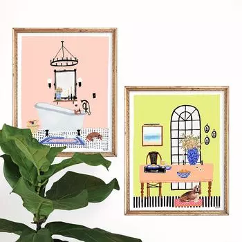 Скандинавская интерьерная собака, холст, художественный принт, картина, плакат, забавное животное, бассет-хаунд, такса, настенные панно для украшения детской комнаты 21x30cm No Framed белый