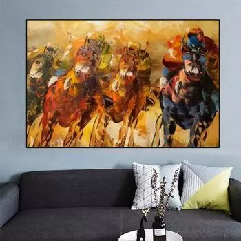 Скандинавская картина маслом на холсте, абстрактные красочные плакаты с гоночными лошадьми и принты, настенная картина для гостиной, домашний декор, без рамки 21cm30cm NoFrame