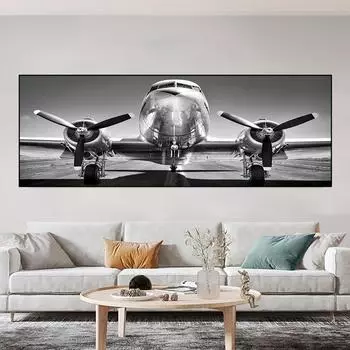 Скандинавская картина на холсте, черно-белые постеры с самолетами и принтами, Quadros Decorativos, картина для гостиной, домашний декор, без рамки 20*40cm