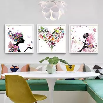 Скандинавская картина на холсте, квадратные постеры с героями мультфильмов, танцы, езда на велосипеде, лошадь, вождение автомобиля, красивые девушки для комнаты девочки 20x20cm No Frame