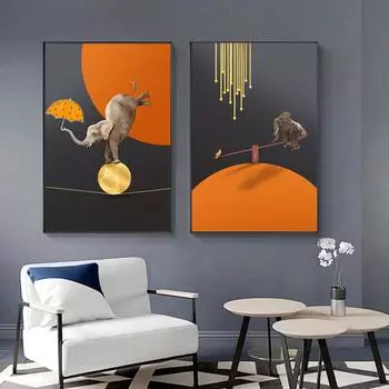 Скандинавская картина на холсте, настенная живопись с изображением слона, парк развлечений, постеры и принты, настенная картина для гостиной, украшение дома 21cm30cm NoFrame