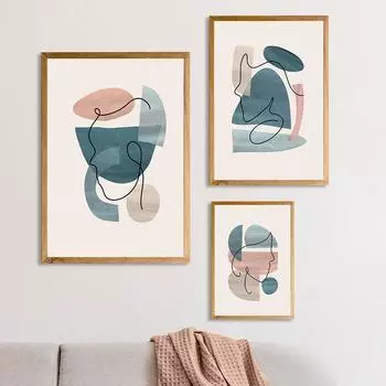 Скандинавская картина на холсте, рисунок линии, настенные постеры и принты, абстрактная картина для гостиной, женское лицо, художественный принт, домашний декор 21cm30cm NoFrame