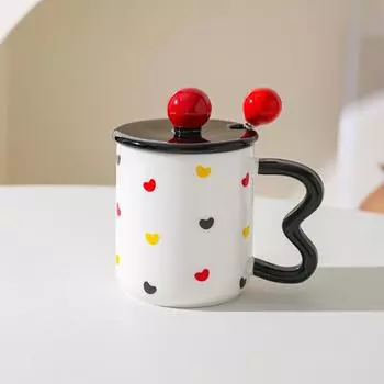 Скандинавская керамическая чашка для воды, креативная бытовая кружка, парная чашка, чашка для кофе с крышкой и ложкой, в подарок друзьям 301-400ml