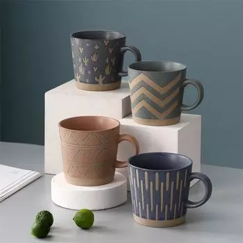 Скандинавская керамическая кофейная кружка в стиле ретро, простая офисная чашка для чая, грубая керамика, кружка для молока ручной работы для завтрака, посуда для напитков для пар