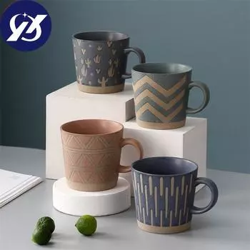 Скандинавская керамическая кофейная кружка в стиле ретро, простая офисная чашка для чая, грубая керамика, кружка для молока ручной работы для завтрака, посуда для напитков для пар