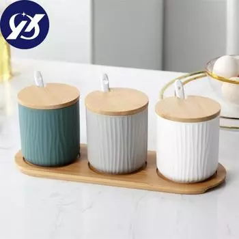 Скандинавская керамическая полка для специй, банка для приправ, кухонная бутылка для хранения соли и перца с крышкой и набором ложек, креативная простая приправа