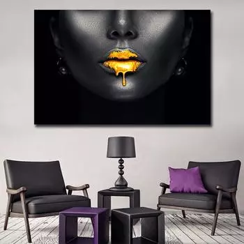 Скандинавская классика моды настенное искусство золотые губы сексуальный женский портрет HD холст постер печать для дома спальня гостиная украшение 20x30cm