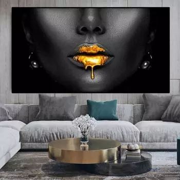 Скандинавская классика моды настенное искусство золотые губы сексуальный женский портрет HD холст постер печать для дома спальня гостиная украшение 20x40cm