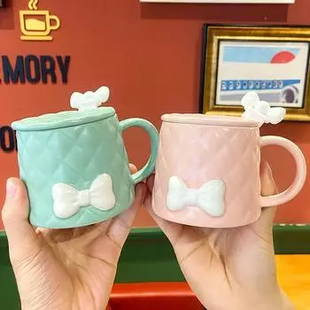 Скандинавская креативная кружка с бантом, керамическая чашка, кофейная чашка, чашка для молока, чашка для завтрака розовый