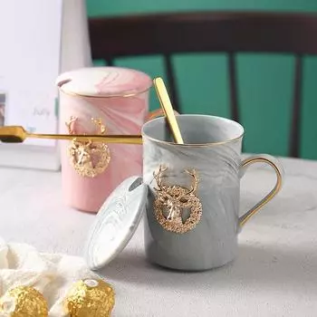 Скандинавская креативная мраморная кружка с рогами, керамическая чашка, кофейная чашка, чашка для молока