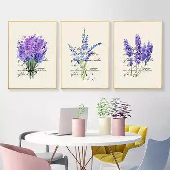 Скандинавская лавандовая картина на холсте, английская комбинация, декоративная модульная Настенная картина для гостиной, домашний декор, постер HD2773 21x30cm no frame