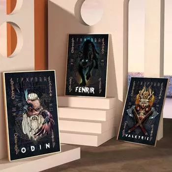 Скандинавская мифология Асгард Бог холст картины плакаты и принты Один Тор настенная живопись для гостиной Куадрос украшения без рамки 21*30cm