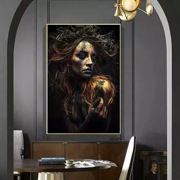 Скандинавская мифология, черные женские картины маслом, постеры и принты, скандинавское украшение для гостиной 21cm30cm NoFrame