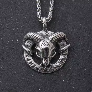 Скандинавская мифология, мужской амулет из нержавеющей стали, скандинавский викинг, ожерелье с козой Тором, кулоном Валькнутом, головой козла викингов, нержавеющая сталь