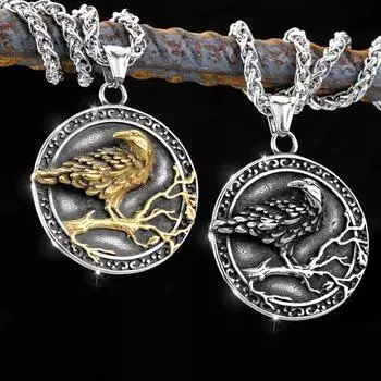 Скандинавская мифология Викинг, кулон с руной в виде диска воробья викингов из нержавеющей стали, на цепочке из нержавеющей стали длиной 60 см. серебряный