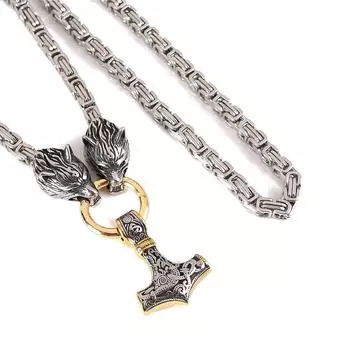 Скандинавская мифология викингов, ожерелье с подвеской в виде громового молота, серебряная императорская цепочка, ожерелье с головой волка, индивидуальная модель взрыва 40