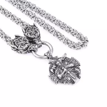 Скандинавская мифология викингов, подвеска в виде креста Одина из нержавеющей стали, мужское ожерелье из властной головы волка из нержавеющей стали, ювелирные изделия 40CM