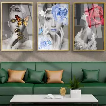 Скандинавская мода фигура картина маслом лицо модели черно-белое искусство холст картина маслом коридор офис украшение дома фреска без рамки 21*30cm No Frame