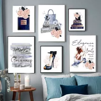Скандинавская модная парфюмерная сумка на высоком каблуке, модная настенная живопись на холсте, постеры и принты, настенные панно для декора гостиной 21X30cm No Frame