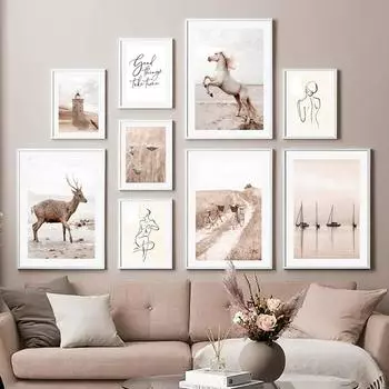 Скандинавская пляжная лошадь, одуванчик, тростниковый олень, линии, цитата, настенное искусство, холст, живопись, постеры и принты, фотографии для декора гостиной A4 21x30cm No Frame