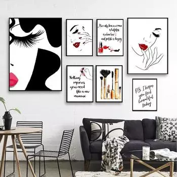 Скандинавская помада, тушь для ресниц, лак для ногтей, салон для девочек, настенная живопись на холсте, постеры и принты, настенные панно для декора гостиной 21X30cm No Frame