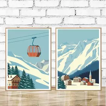 Скандинавская природа, снег, лыжи, постер и печать, солнечная зима, горы, искусство, холст, картина, современная настенная картина для гостиной, домашний декор 21x30cm No Framed