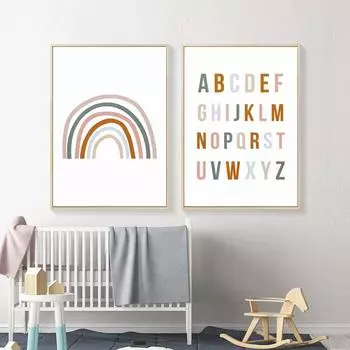Скандинавская Радуга детская ABC Алфавит плакат настенная живопись на холсте печать фотографии новый подарок для маленьких девочек детская комната домашний декор 21cm30cm NoFrame
