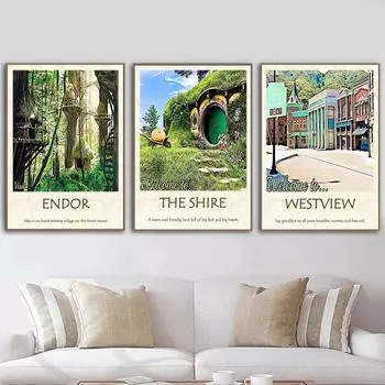 Скандинавская ретро-путешествия, пейзажная живопись, Средиземье, иллюстрация, принт, холст, настенный художественный постер, современное искусство, настенная картина, домашний декор (с рамкой) 15*20cm(with frame)