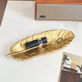 Скандинавская Роскошь Керамическое Блюдо Поднос для Хранения с Золотым Ободком Лист Перо Ювелирные Изделия Кисти для Макияжа Домашний Декор Тарелка
