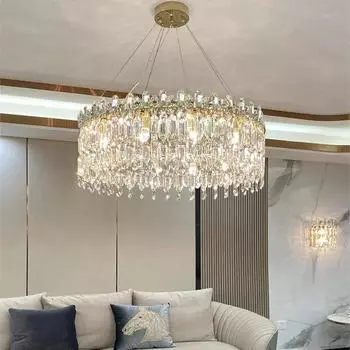 Скандинавская роскошная гостиная светодиодный хрустальный светильник гостиная спальня столовая люстра золотое глянцевое кольцо дизайн светильник Cold Light