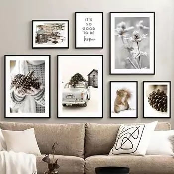 Скандинавская рождественская елка, настенная живопись на холсте, постеры с белкой и цветами и принтами, современная гостиная, украшения дома, постеры 21X30cm No Frame